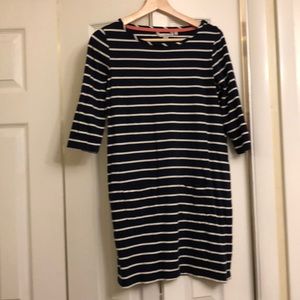 Boden Sz 6 navy stripe dress 3/4 sleeve